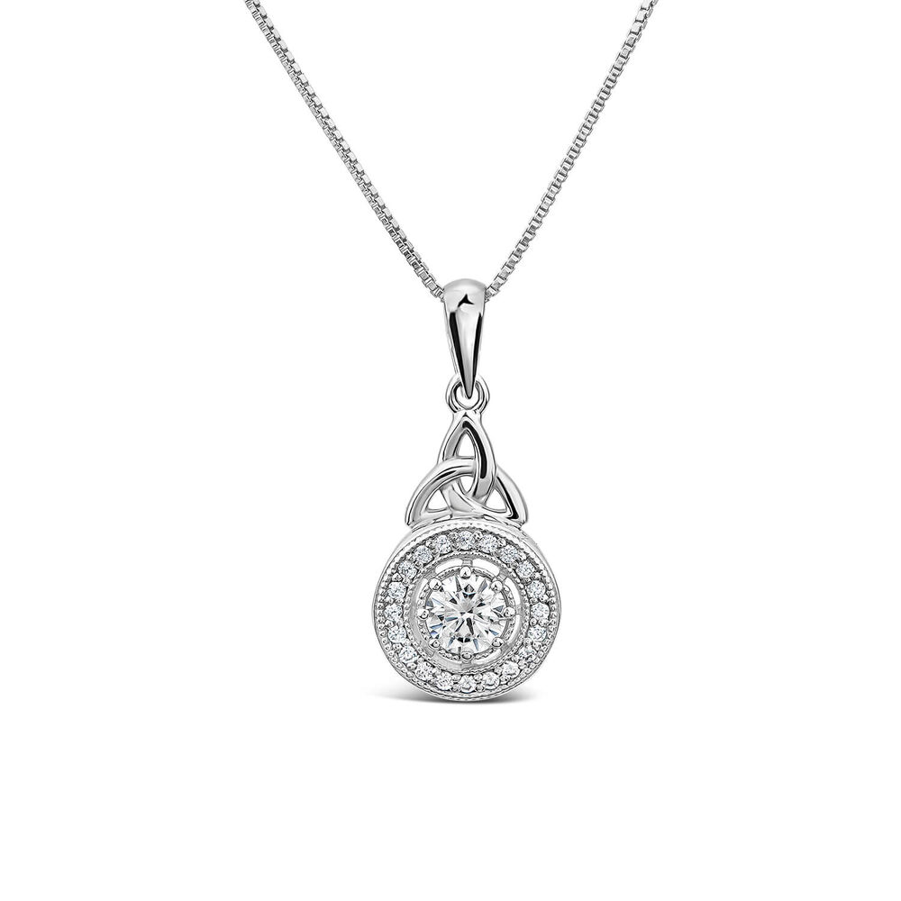 Silver Cluster Cubic Zirconia Trinity Knot Round Pendant image number 0