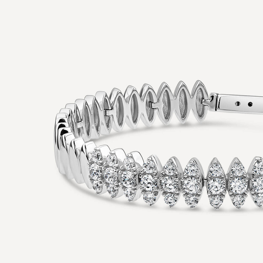 Sterling Silver Marquise Cubic Zirconia & Polished Oblong Links Bracelet image number 1