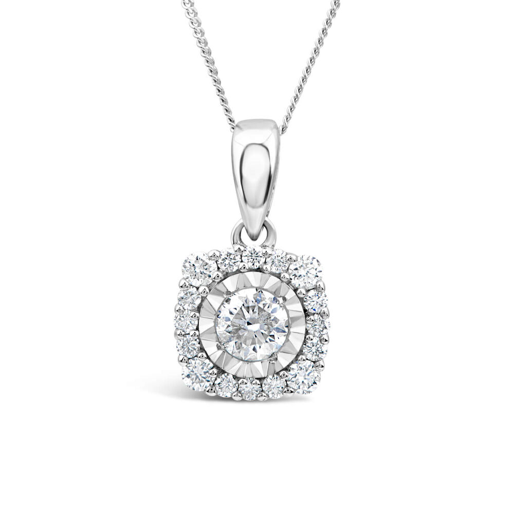 9ct White Gold 0.26ct Square Illusion Diamond Halo Pendant image number 0