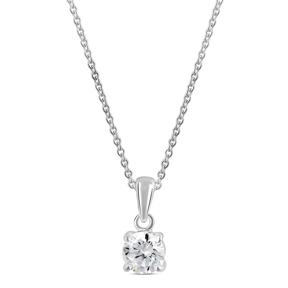 Sterling Silver Cubic Zirconia Round Cut Small Pendant (Chain Included) image number 0