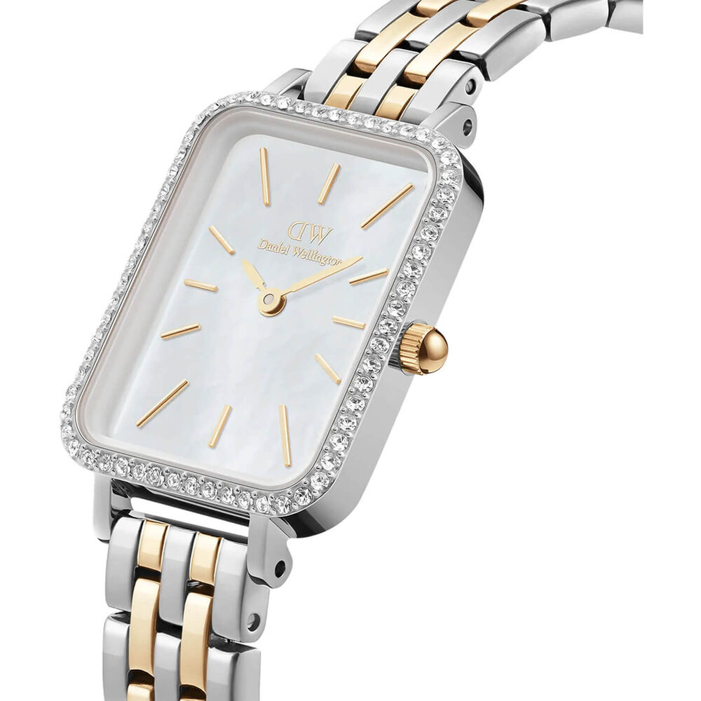 Daniel Wellington Quadro 20x26mm Mother of Pearl Dial Two Toned Stainless Steel Bracelet Watch