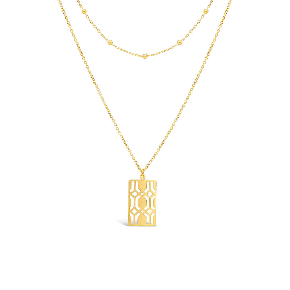 9ct Yellow Gold Milan Filigree Rectangular Disc Double Chain Necklet image number 0
