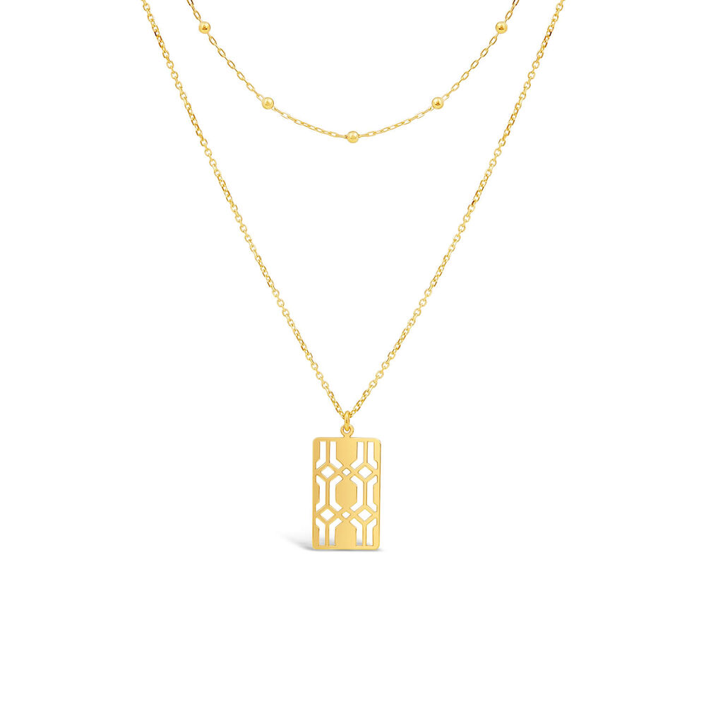 9ct Yellow Gold Milan Filigree Rectangular Disc Double Chain Necklet