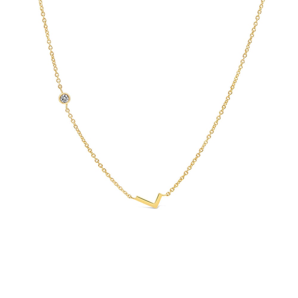 Sterling Silver Yellow Gold Plated 0.06ct Lab Grown Diamond Initial L Necklet