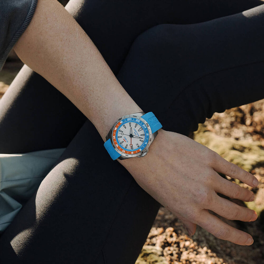 Certina DS-X GMT 41mm White Dial Turqoise Blue Rubber Strap Watch