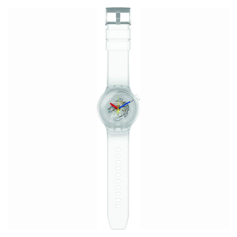Swatch Big Bold Jellyfish Transparent Case Trasparent Dial White Rubber Strap Unisex Watch