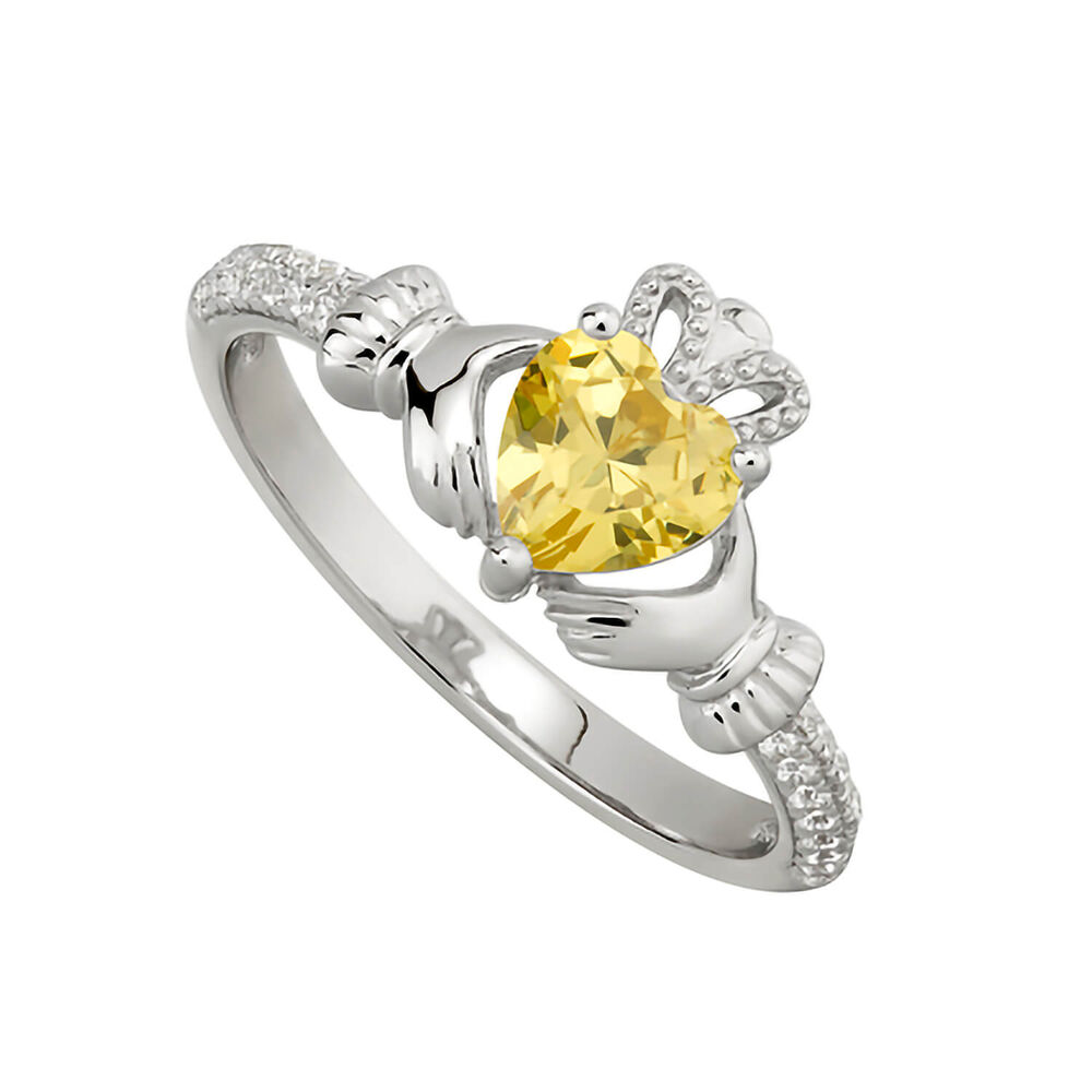 Sterling Silver Claddagh Birthstone November Cubic Zirconia Shoulder Set Ring image number 0