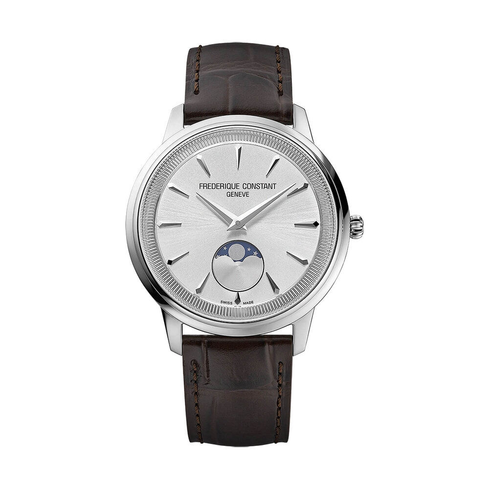 Frederique Constant Classics Moneta Moonphase 37mm Silver Dial Brown Leather Strap Watch image number 0
