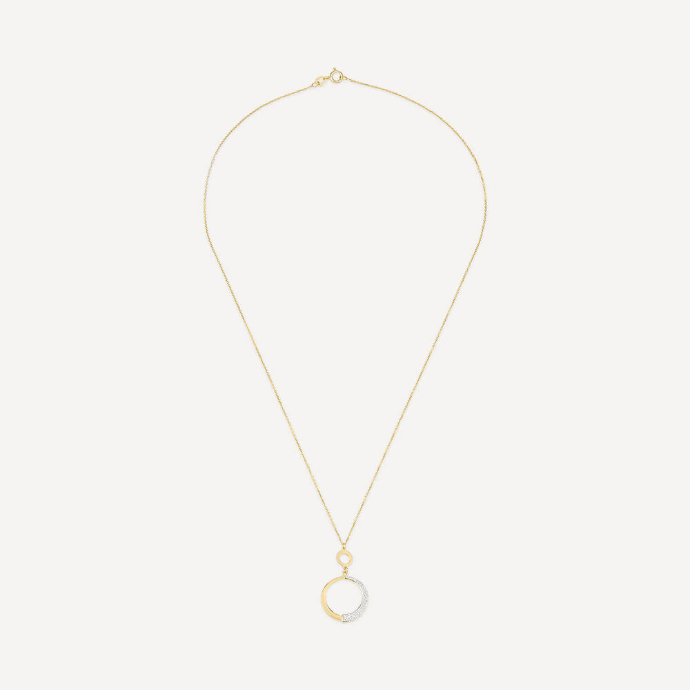 9ct Yellow Gold Half Glitter & Polished Circle Pendant image number 2