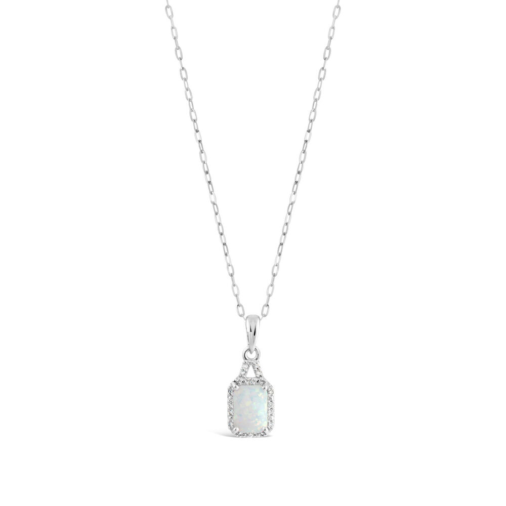 9ct White Gold Created Opal and Diamond Pendant image number 0