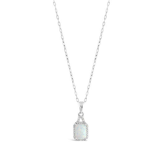9ct White Gold Created Opal and Diamond Pendant