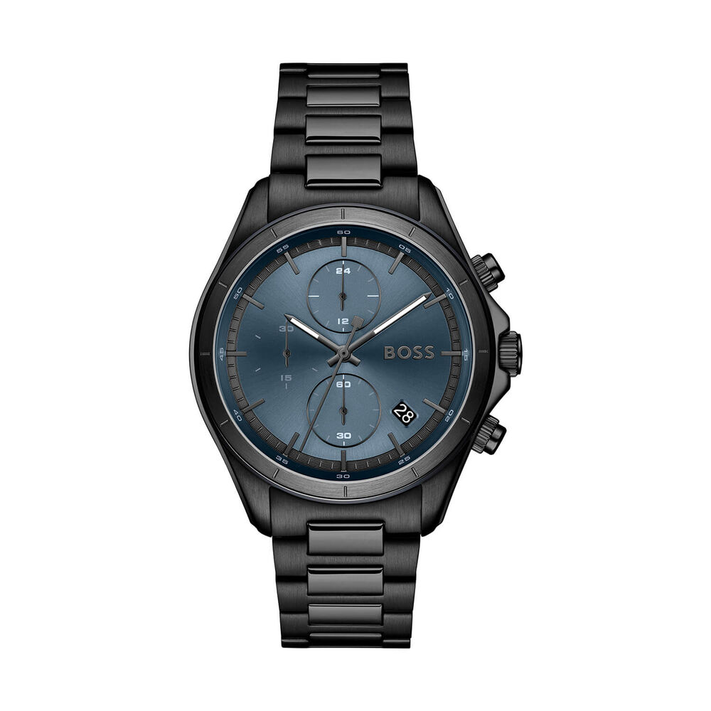 BOSS Bossletic 42mm Blue Dial Black Plated Steel Bracelet Watch