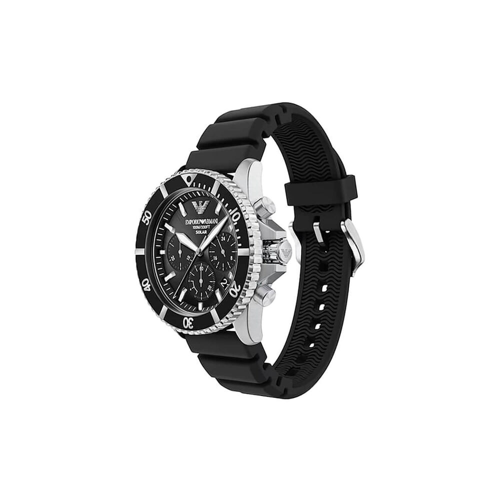 Emporio Armani World Explorer 43.5mm Black Dial Black Silicon Strap Chronograph Watch