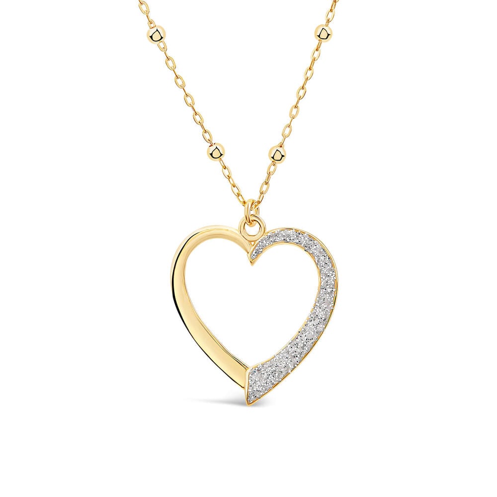9ct Yellow Gold Half Glitter & & Polished Heart Bead Chain Necklet image number 0