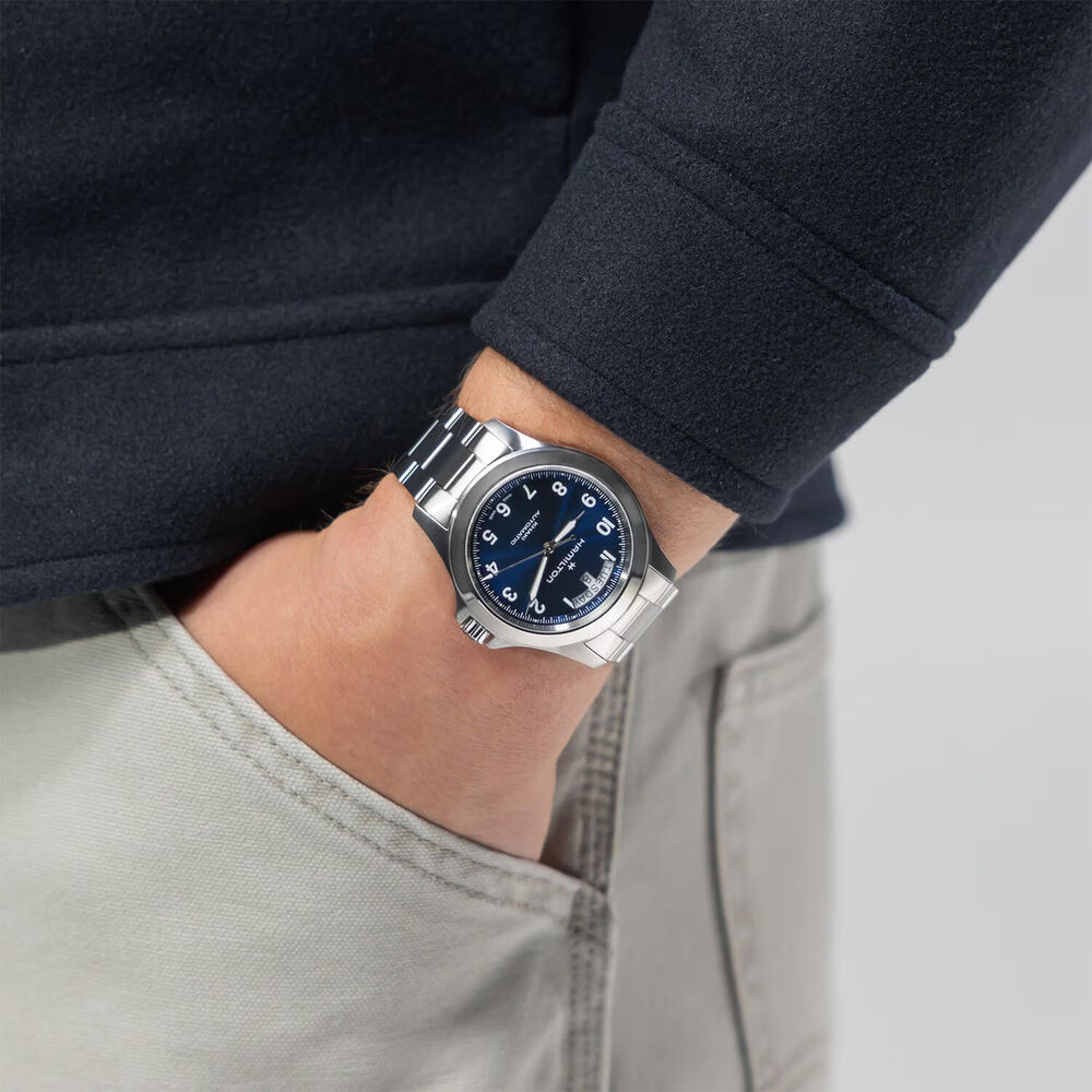 Hamilton Khaki Field King Day-Date 40mm Blue Dial Steel Bracelet Watch