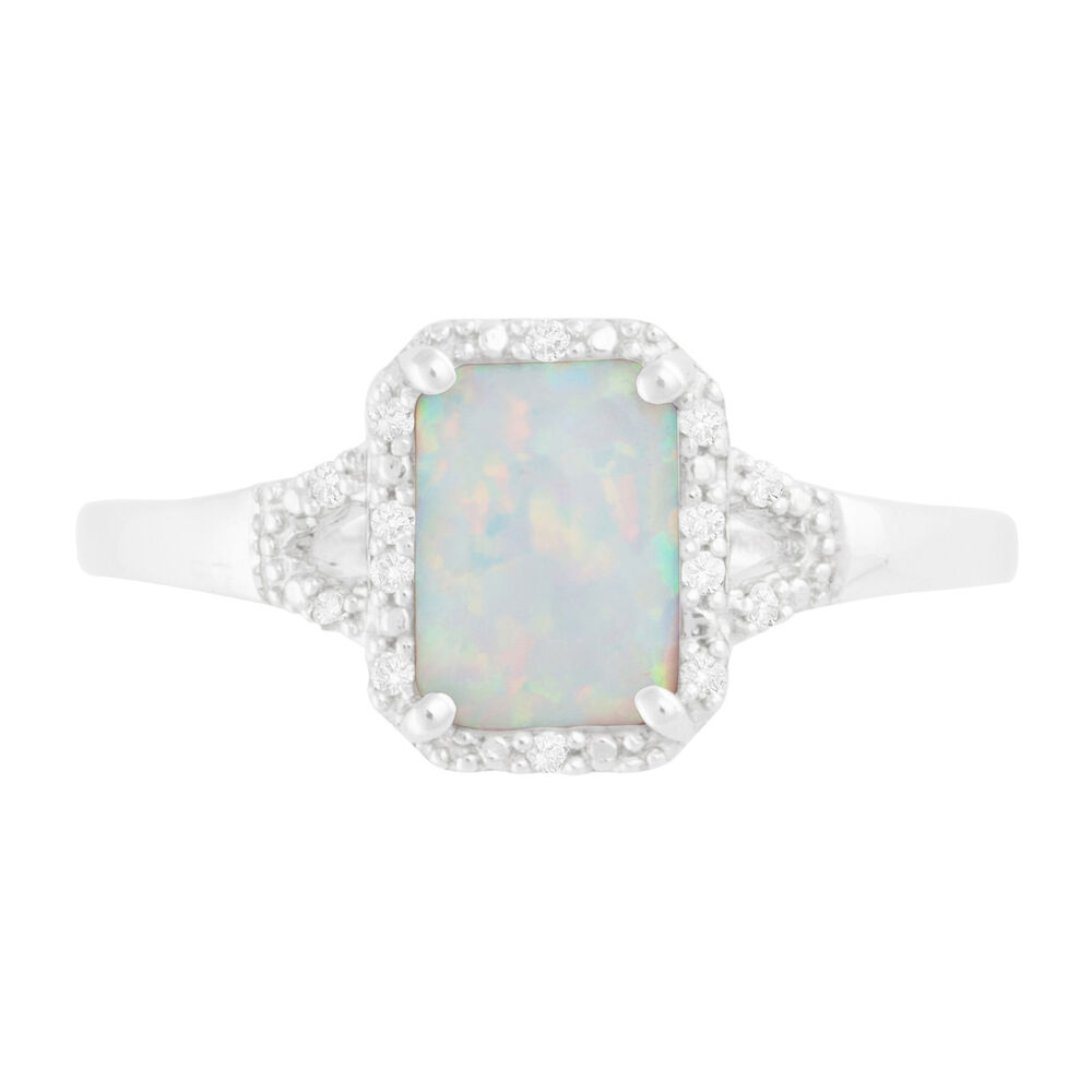 Ladies' 9ct White Gold, Opal and Diamond Dress Ring