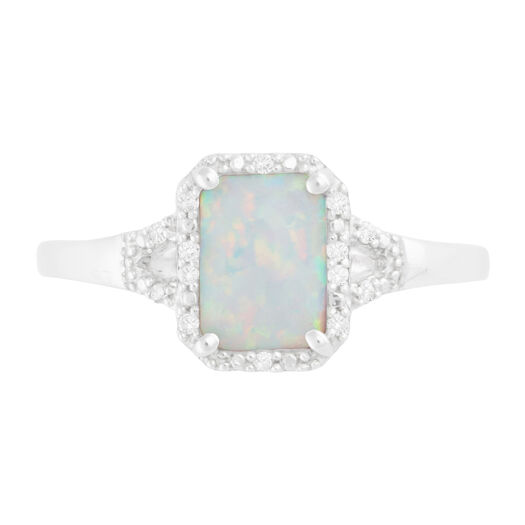 Ladies' 9ct White Gold, Opal and Diamond Dress Ring