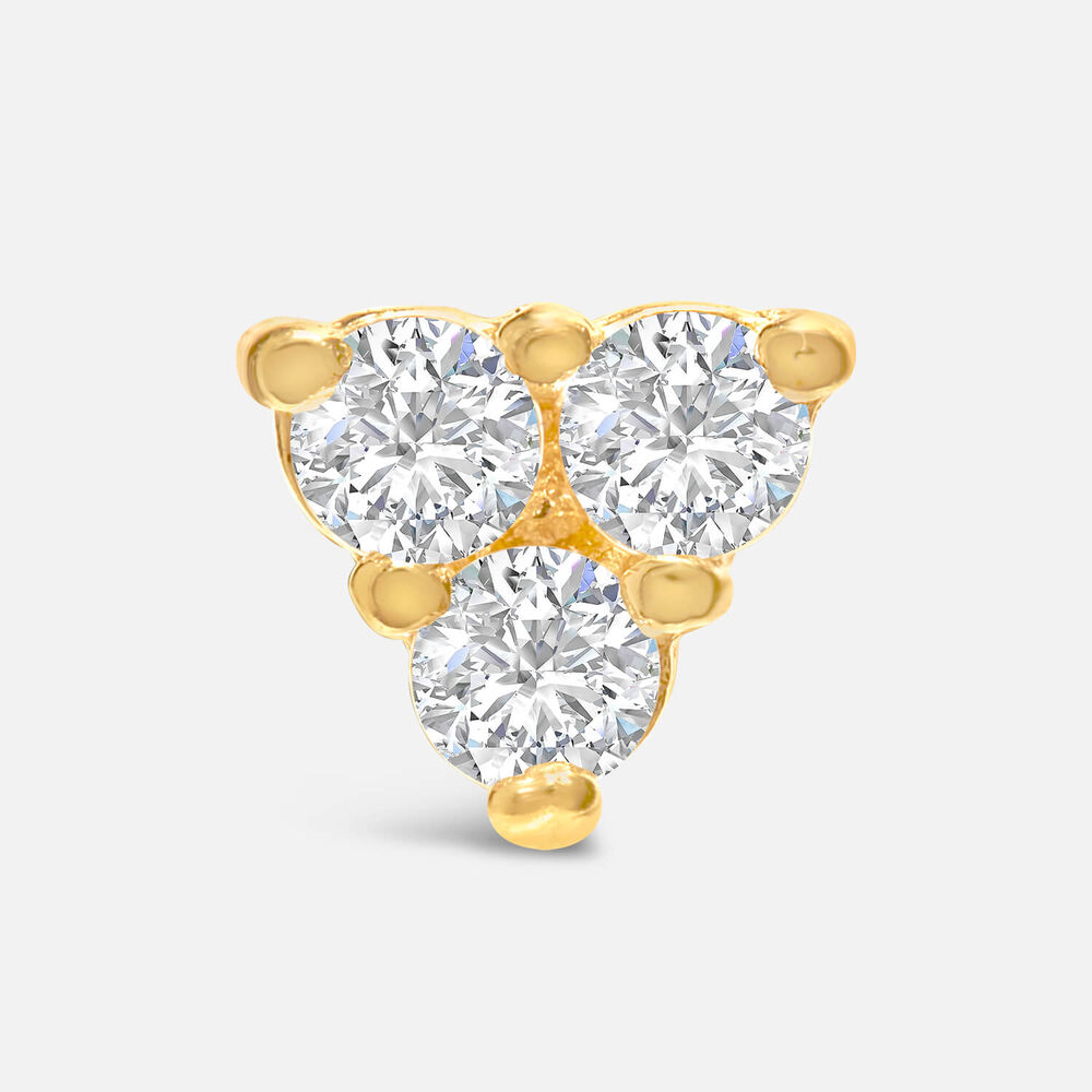 9ct Yellow Gold 3 Cubic Zirconia Triangle Single Stud Earring