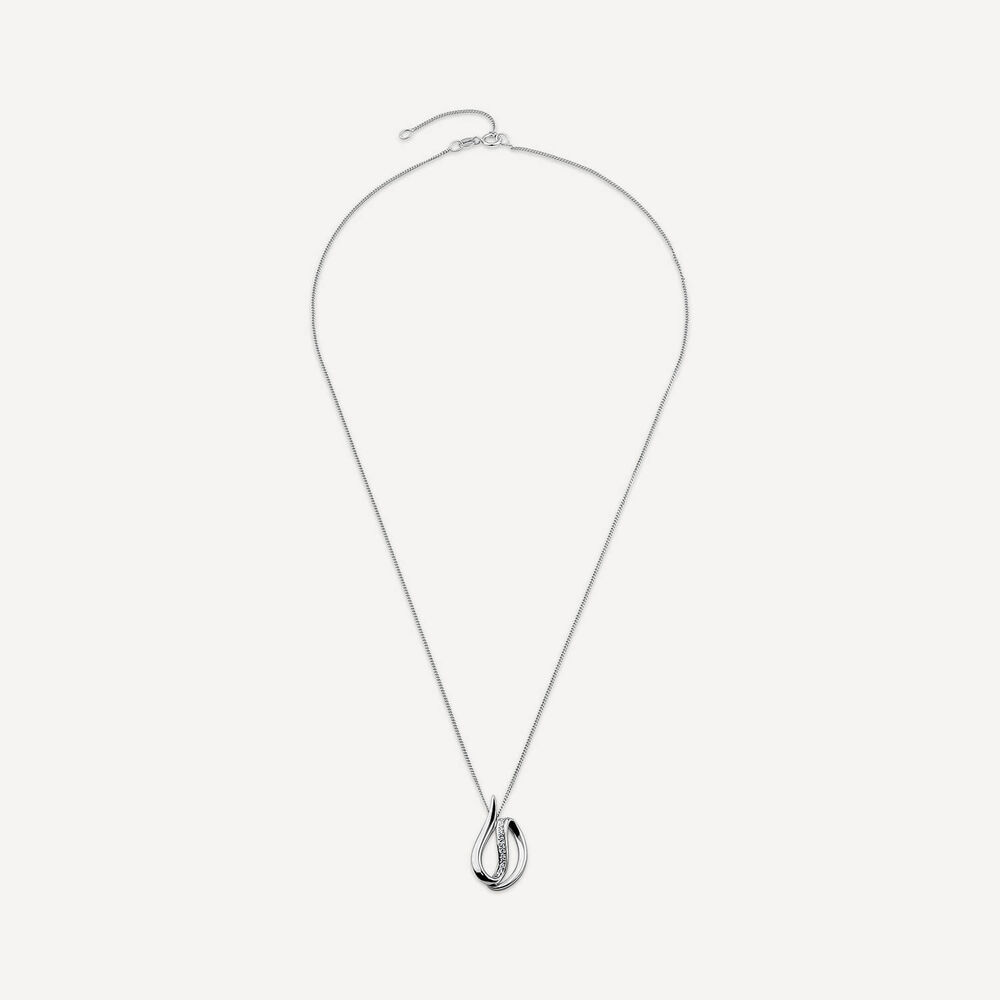 9ct White Gold 0.05ct Diamond Set Open Swirl Pendant image number 2