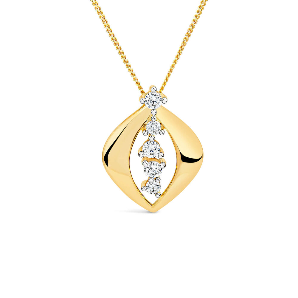 9ct Yellow Gold 5 Cubic Zirconia Stones Set in Open Oblong Shaped Pendant image number 0
