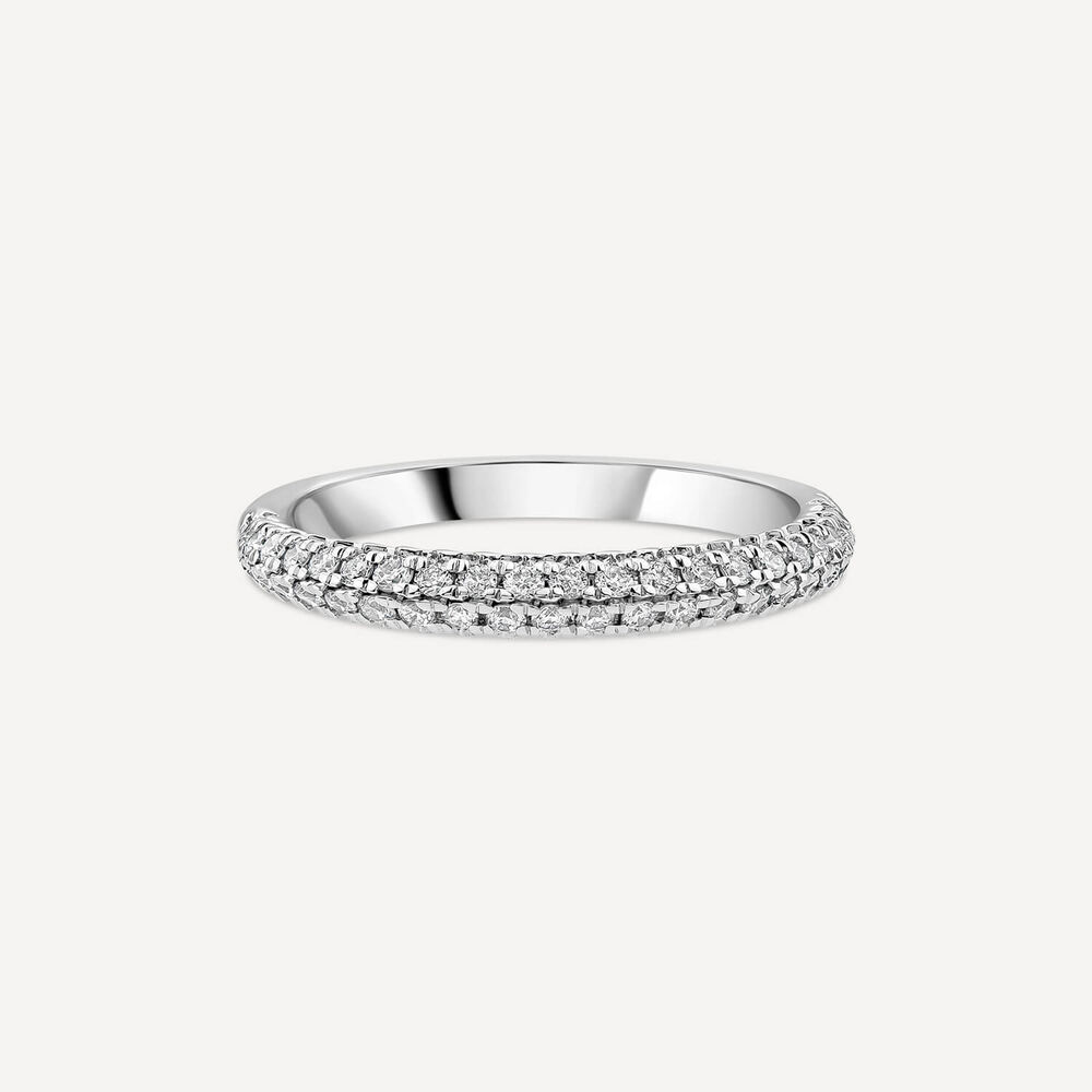 18ct White Gold Double Row 0.33ct Diamond Pave Domed Wedding Ring image number 2