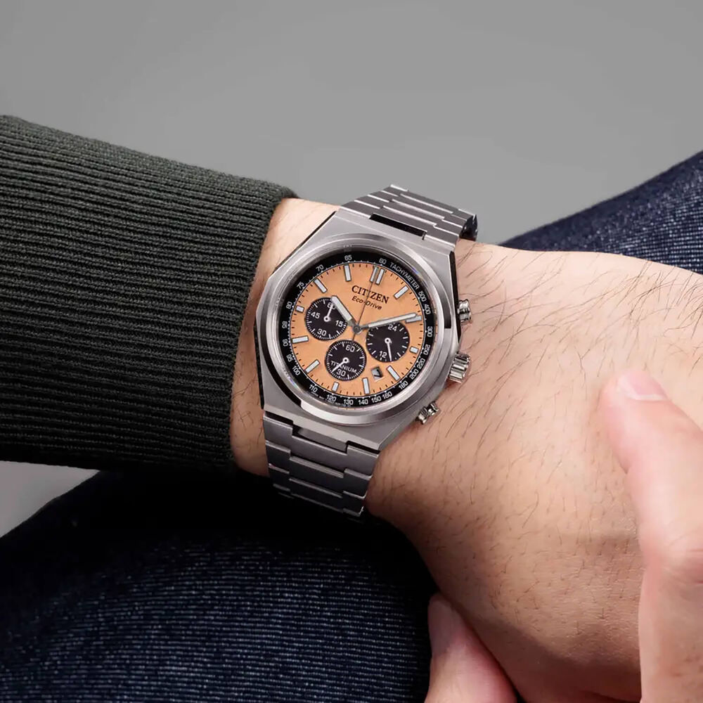Citizen Zenshin Chrono Super Titanium&trade; 42mm Salmon Dial Bracelet Watch