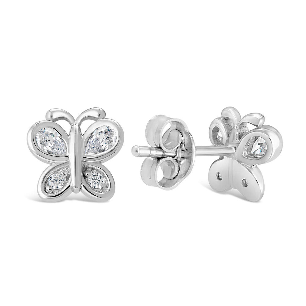 Little Treasure Sterling Silver Cubic Zirconia Butterfly Stud Earrings image number 2