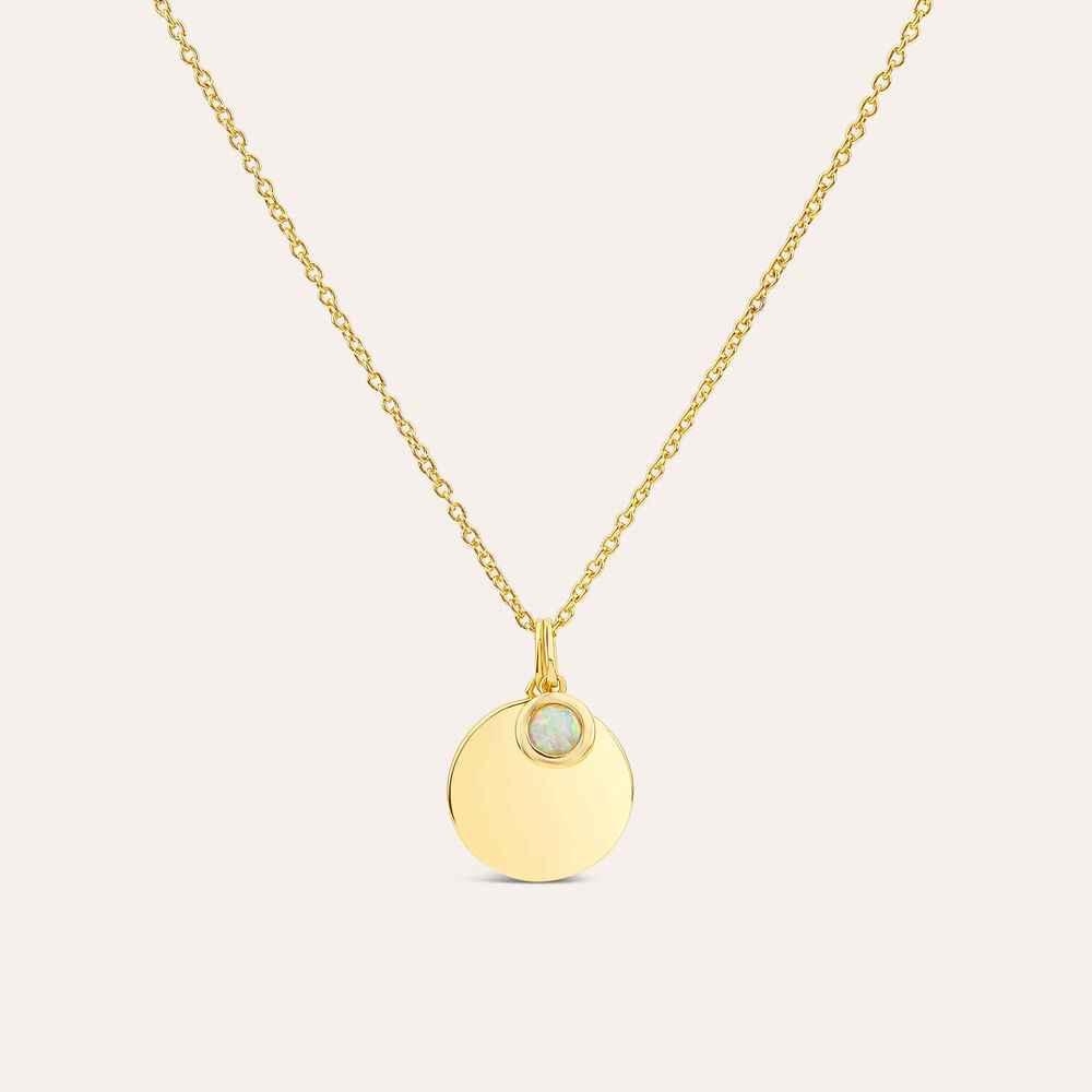 Yellow Gold Plated Sterling Silver October Birthstone Opal Disc Pendant
