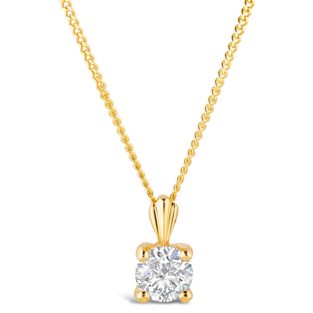 9ct Gold 4mm Four Claw Cubic Zirconia Set Pendant (Chain Included)