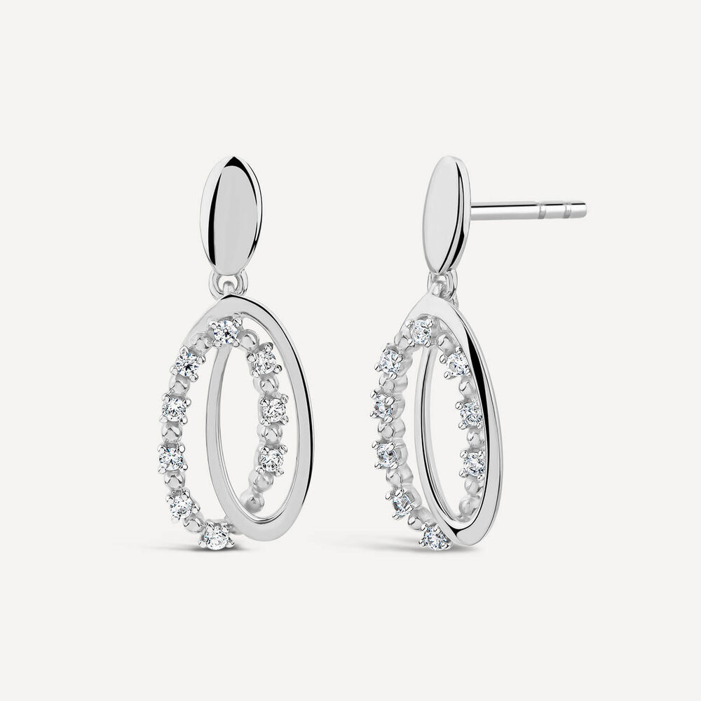 9ct White Gold Double Oval Cubic Zirconia Set Drop Earrings image number 1