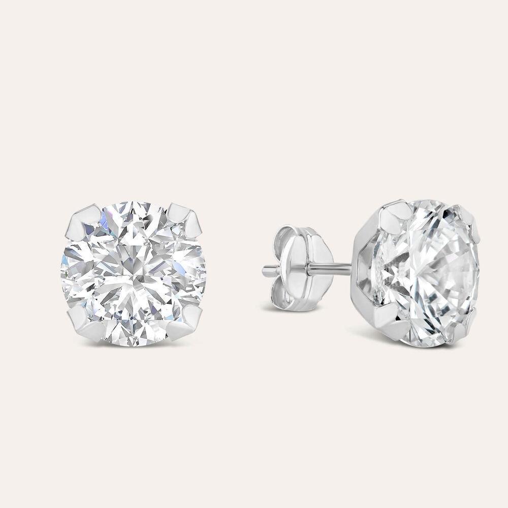 9ct White Gold 8MM Four Claw Cubic Zirconia Stud Earrings