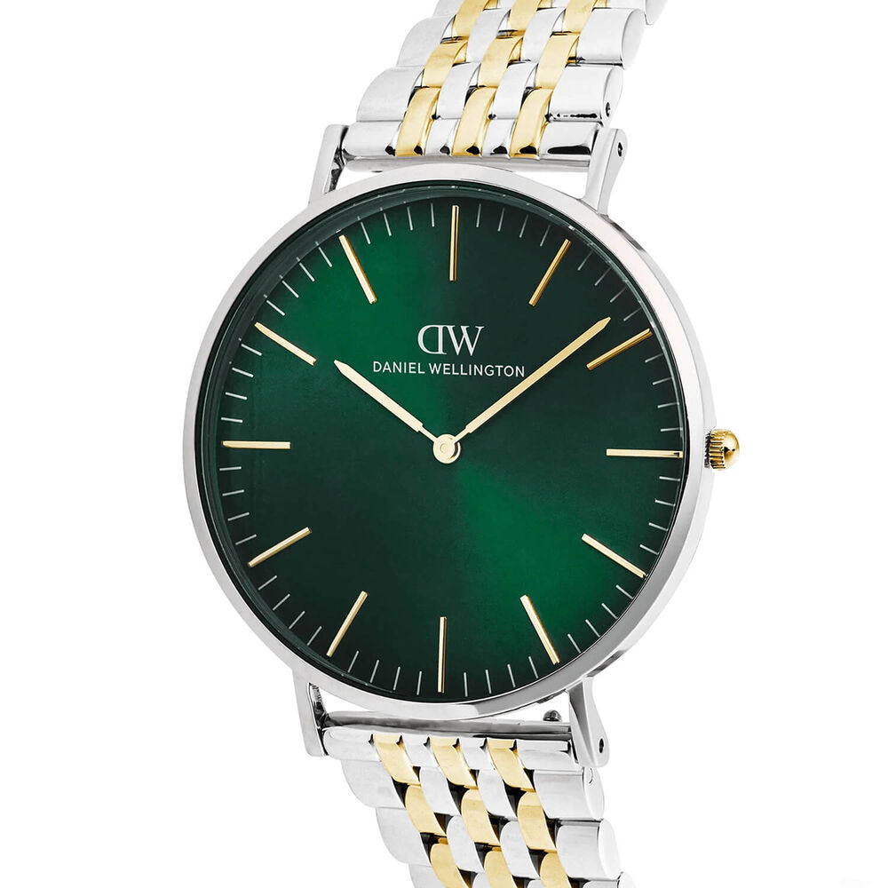 Daniel Wellington Classic 40mm Emerald Sunray Dial Two Tone Stainless Steel Bracelet Watch