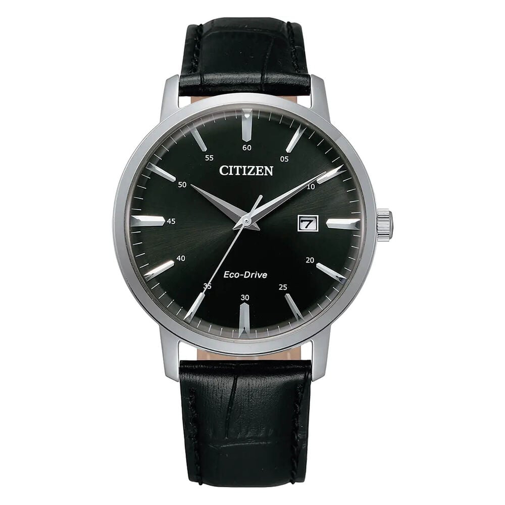 Citizen Eco Drive Chandler Black Dial Black Leather Strap Watch image number 0