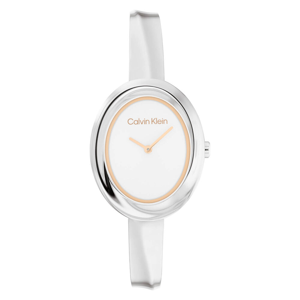 Calvin Klein 26mm White Dial Twisted Bezel Steel Bracelet Watch