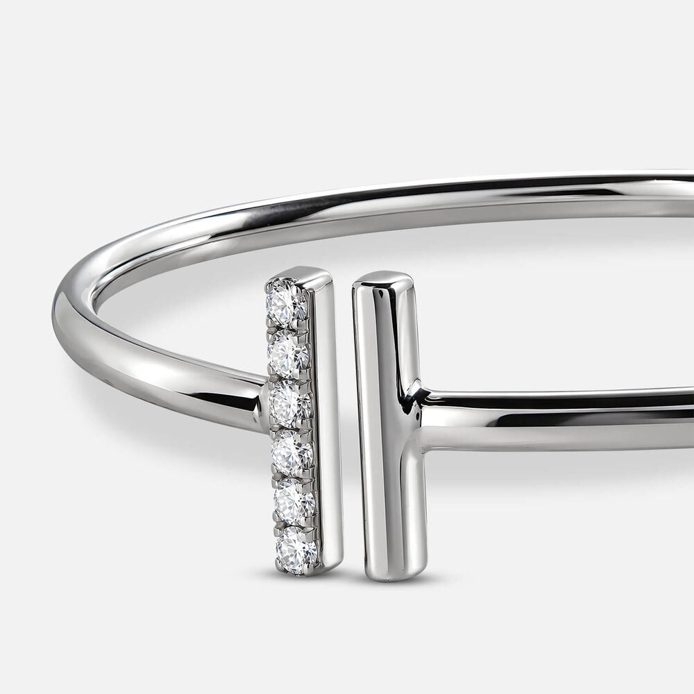 Born Axis Sterling Silver 0.30ct Lab Grown Diamond Two Bar Bangle