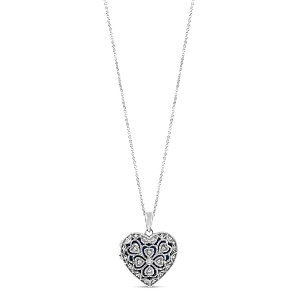 Sterling Silver Cubic Zirconia Antique-style Heart Locket (Chain Included)