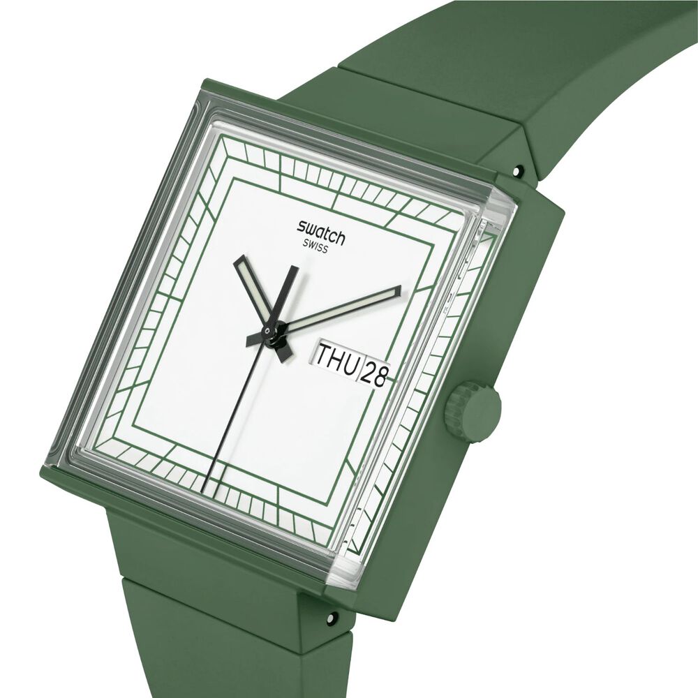Swatch Bioceramic What if…Green? Square Dial Green Strap Watch image number 2