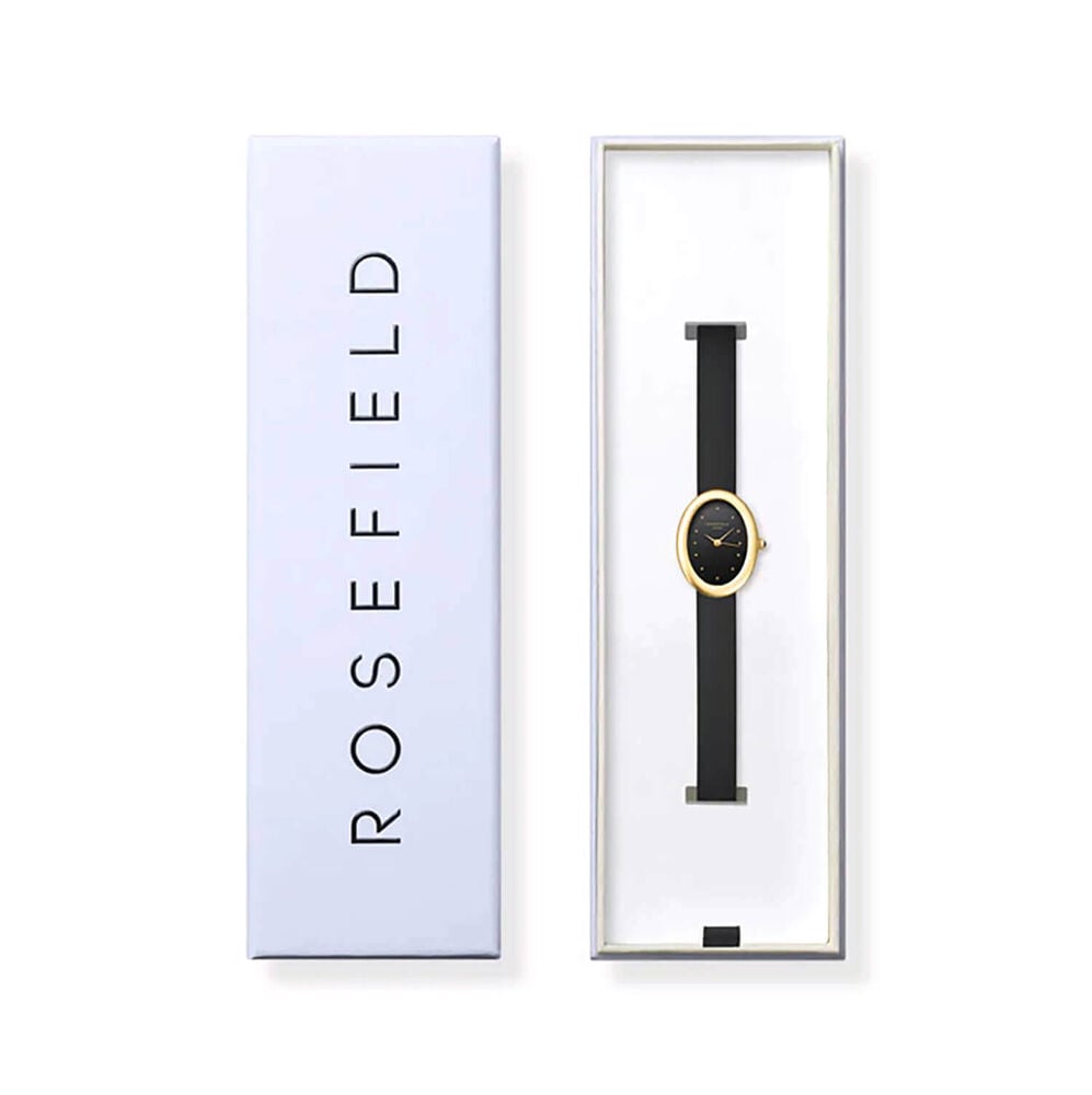 Rosefield Ovale 22x29mm Black Dial Black Leather Strap Watch