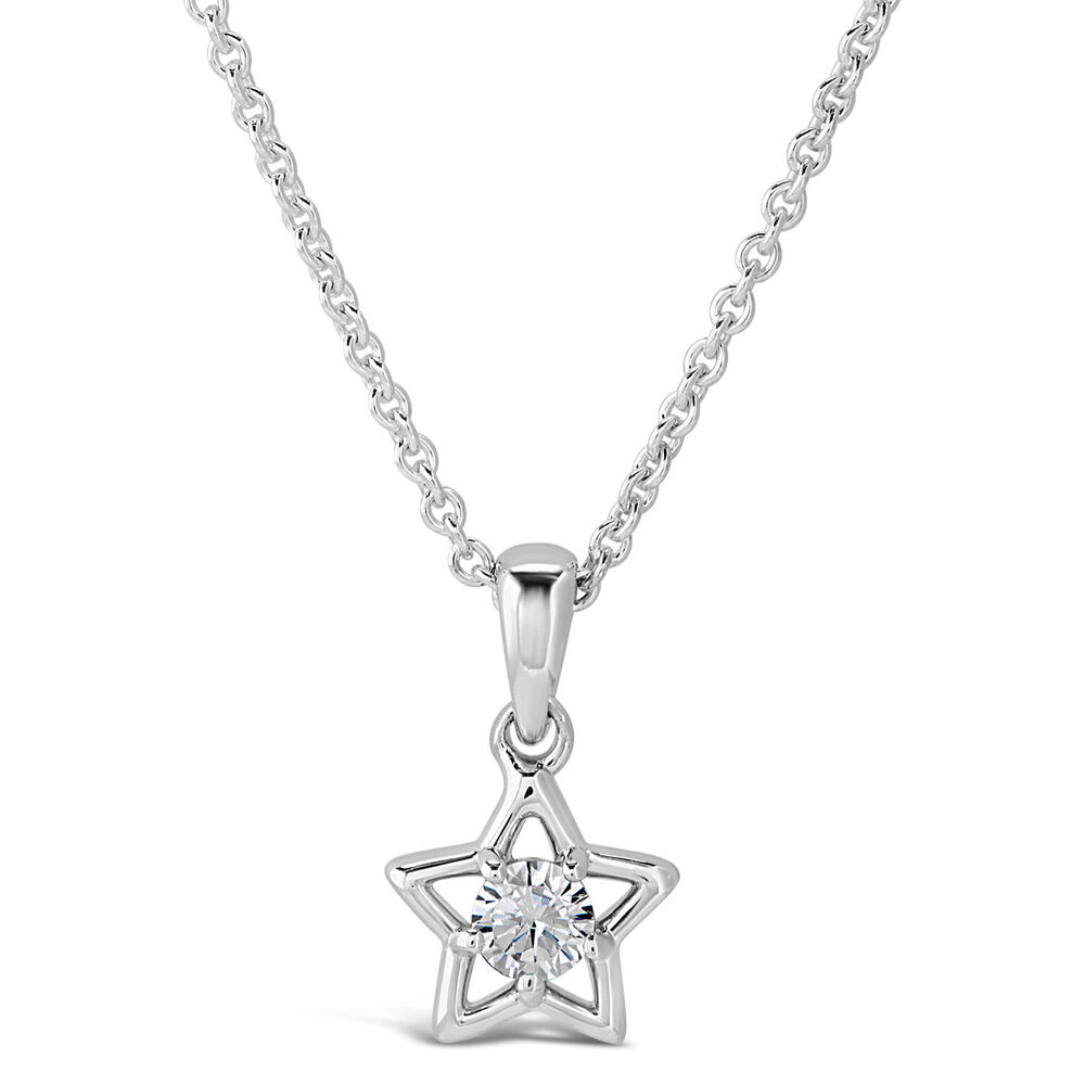Little Treasure Sterling Silver Cubic Zirconia Open Star Pendant (Chain Included)