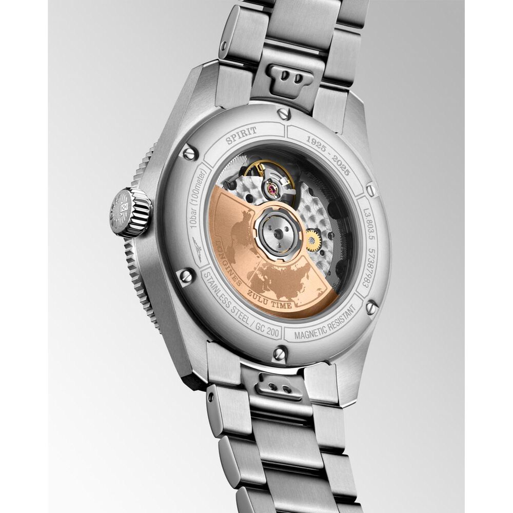 Longines Spirit Zulu Time 1925 39mm Black Dial 18kt Rose Gold Bezel Steel Bracelet Watch image number 5