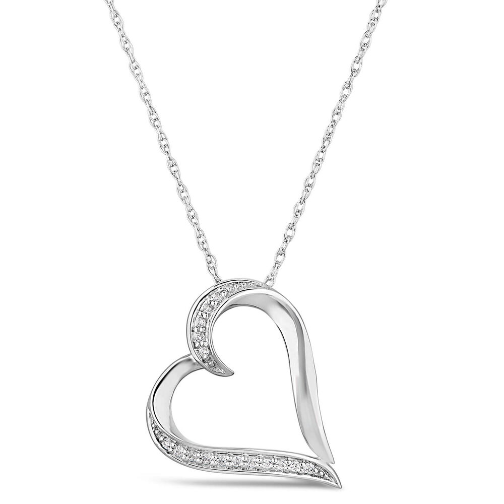 9ct White Gold Pave 0.05ct Diamond & Polished Open Heart Pendant