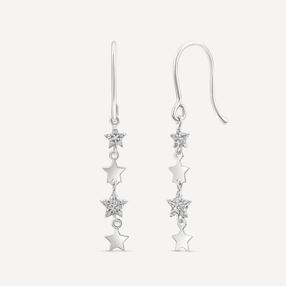 9ct White Gold Polished & Cubic Zirconia Stars Drop Earrings image number 1