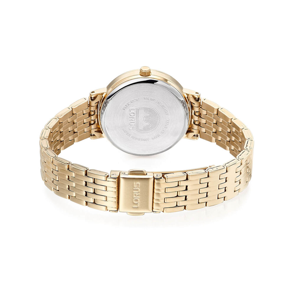 Lorus Quartz Ladies 30mm Silver Dial Gold Tone Steel Bracelet Watch
