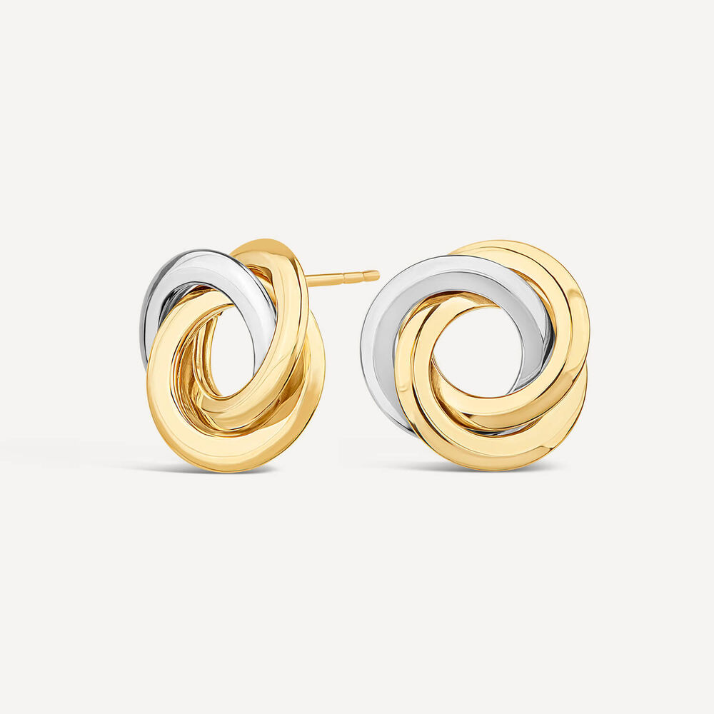 9ct Yellow & White Gold Large Knot Stud Earrings image number 1