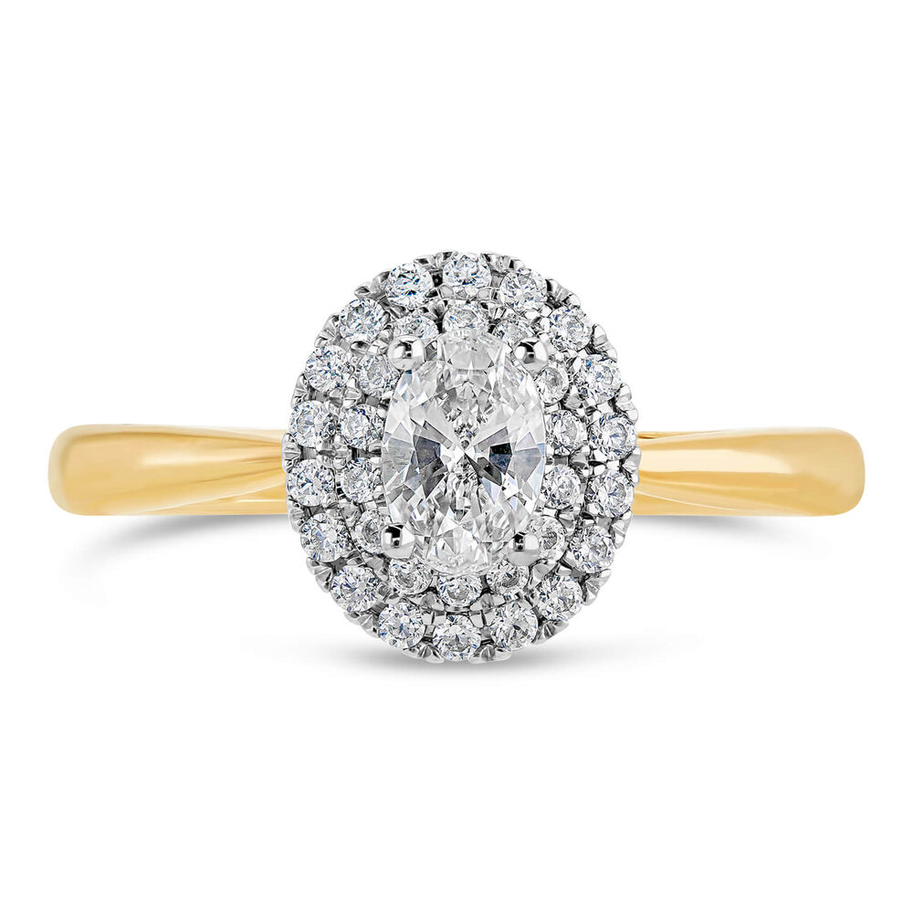 Northern Star 0.50ct Oval Diamond Double Halo 18ct Yellow Gold Ring image number 2