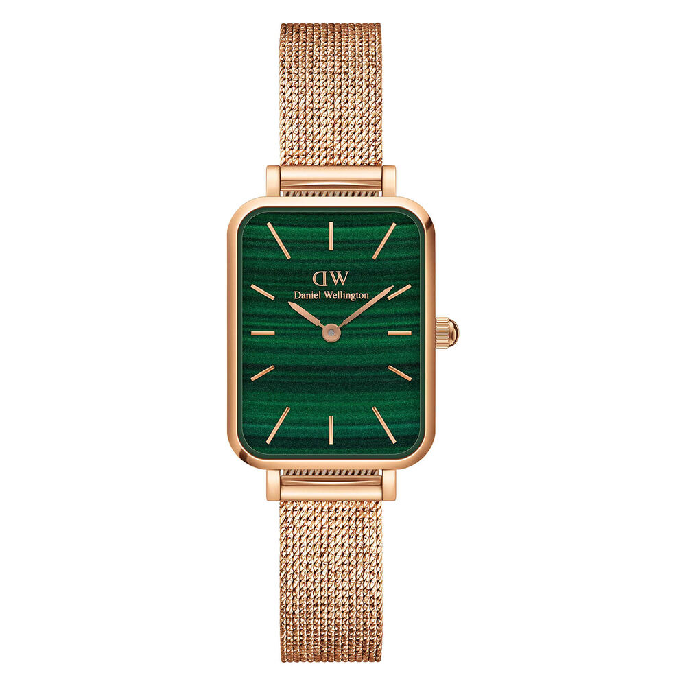 Daniel Wellington Quadro 20x26mm Pressed Melrose Mesh Malachite Dial Rose Gold Bracelet Watch