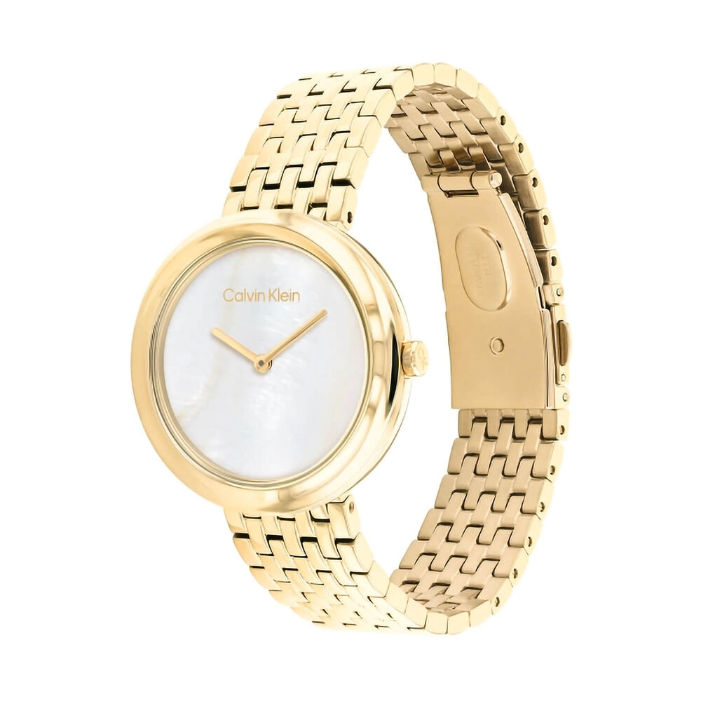 Calvin Klein Twisted Bezel 34mm MOP Dial Gold Tone Steel Bracelet Watch image number 1
