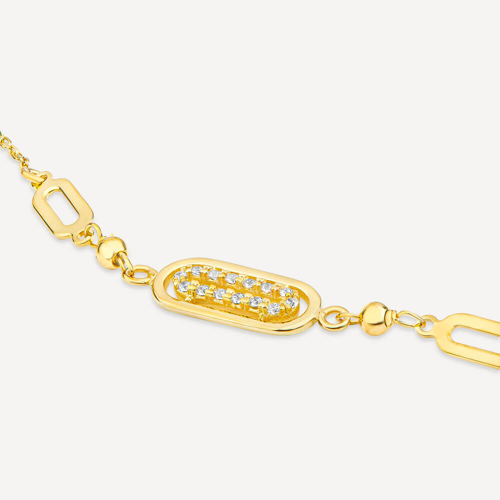 9ct Yellow Gold Oblong Cubic Zirconia Beaded Bracelet image number 2