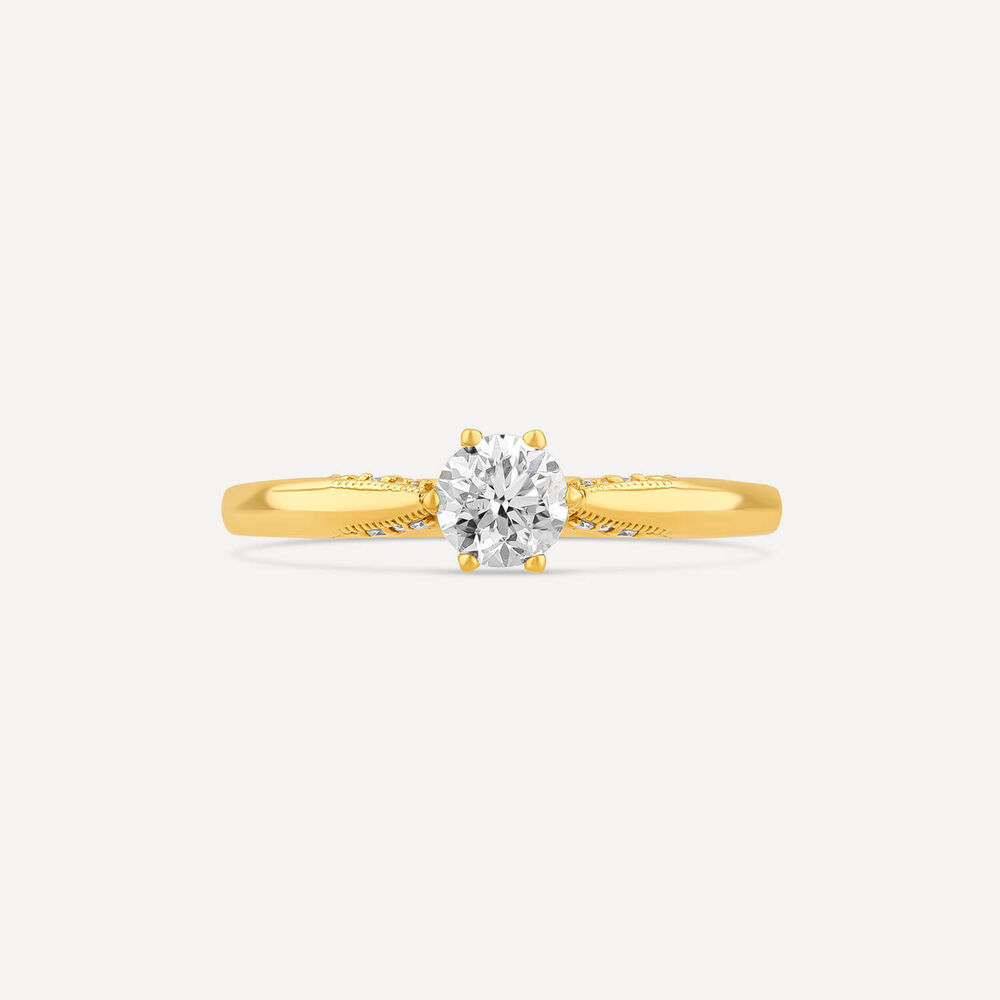 18ct Yellow Gold 6 Claw Set Solitaire 0.50ct Diamond Accents Engagement Ring image number 1