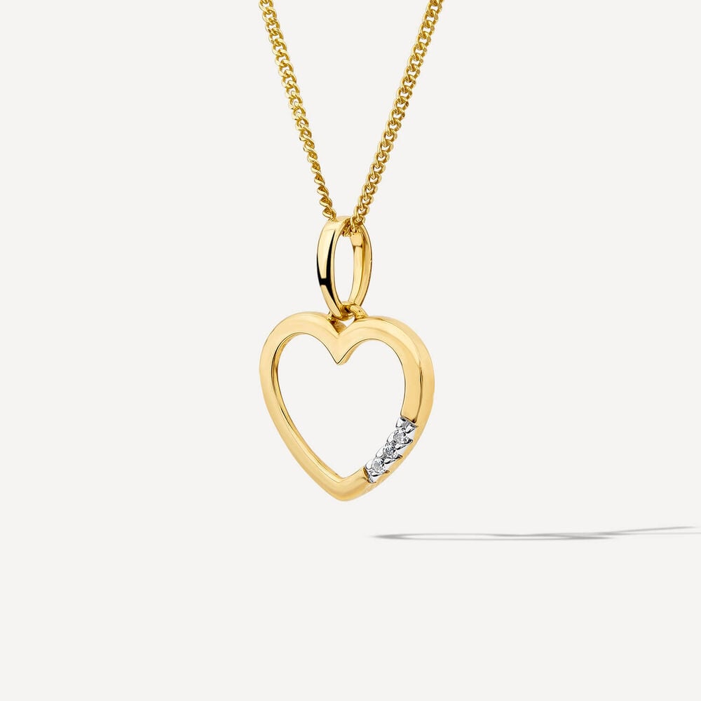 9ct Yellow Gold Open Diamond Side Heart Pendant image number 1